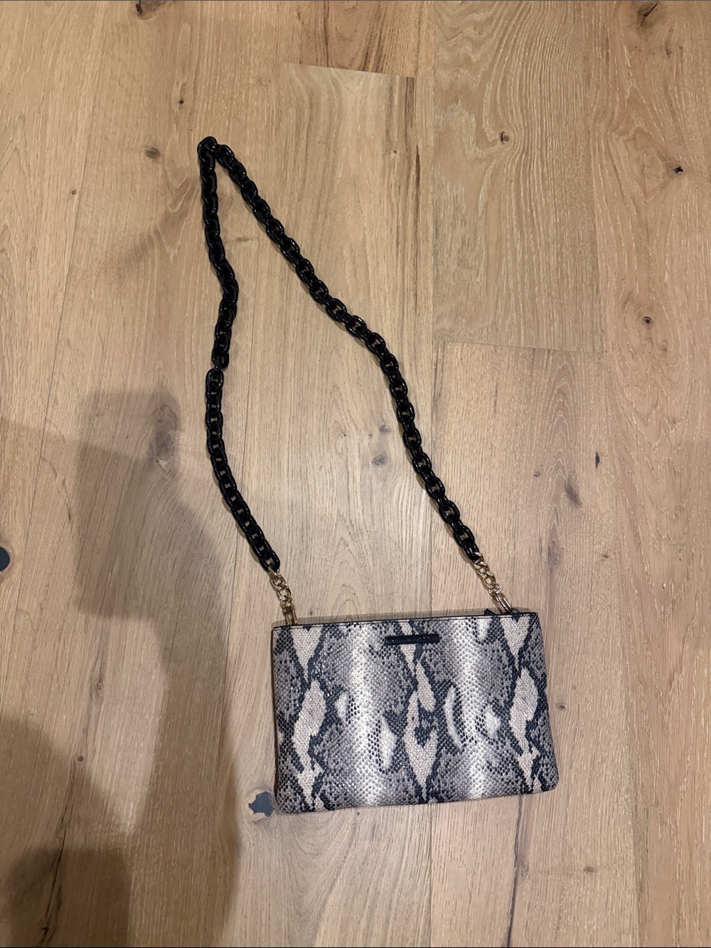 Snake-Print Crossbody Bag in Black and White with Chain Strap